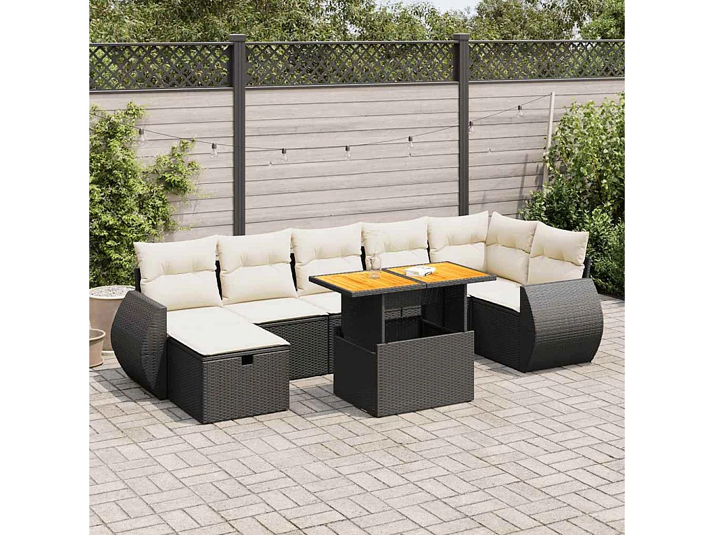Set Divani da Giardino 5 pz con Cuscini Nero Polyrattan Acacia