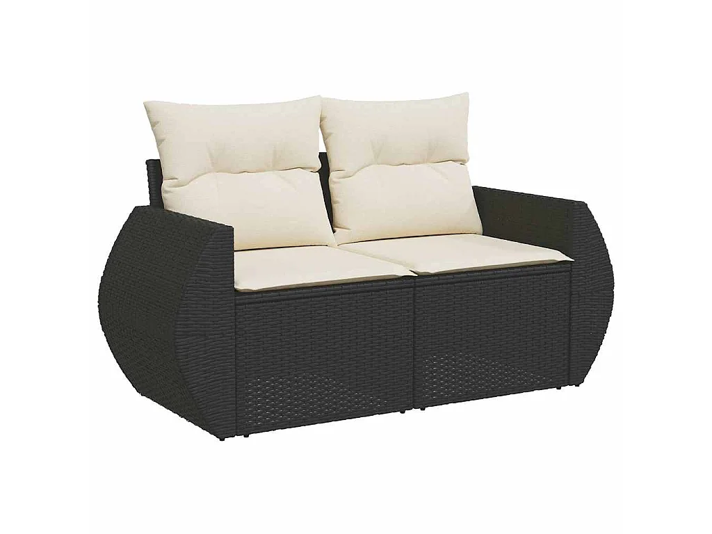 Set Divani da Giardino 5 pz con Cuscini Nero Polyrattan Acacia