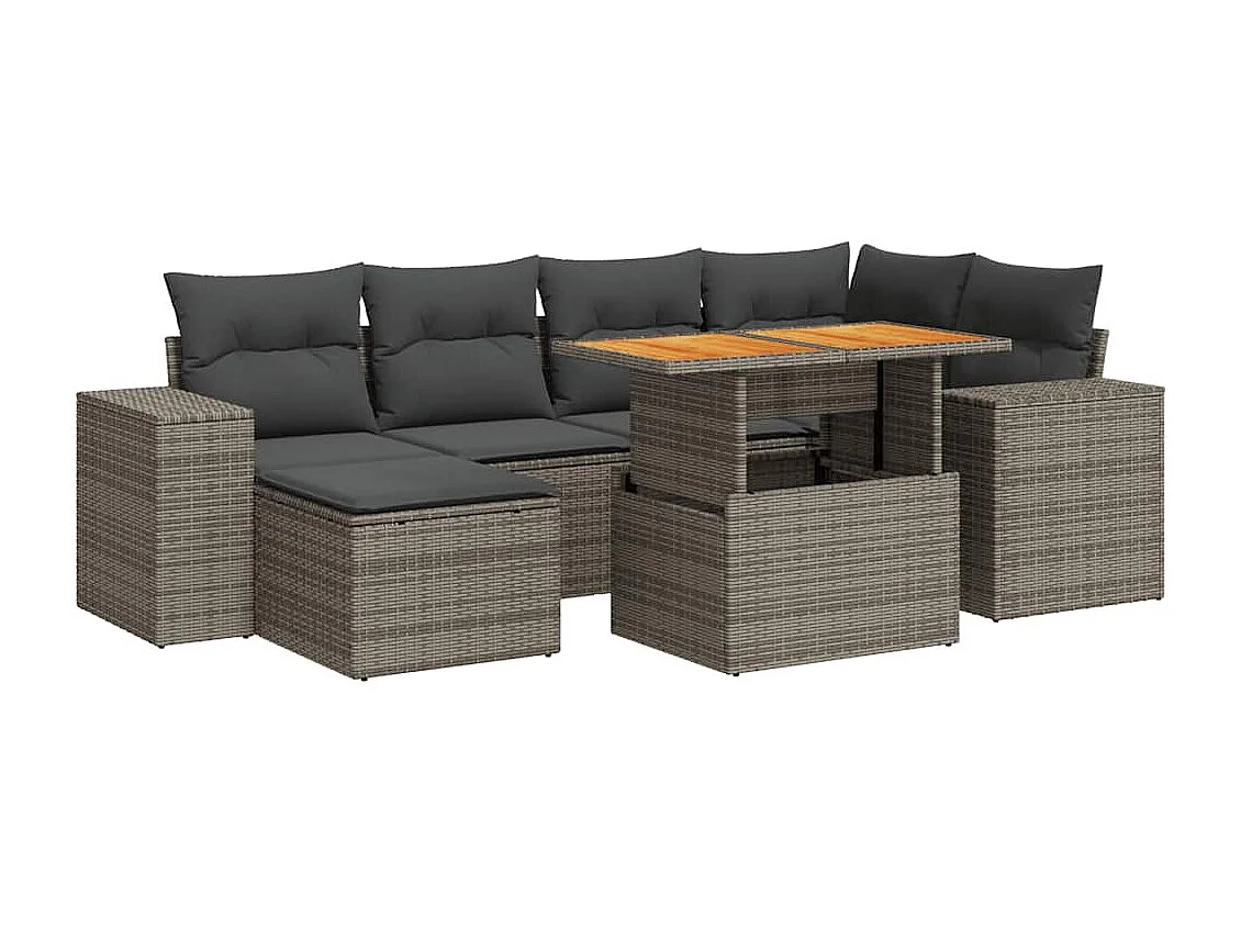 7-delige Loungeset met kussens poly rattan grijs