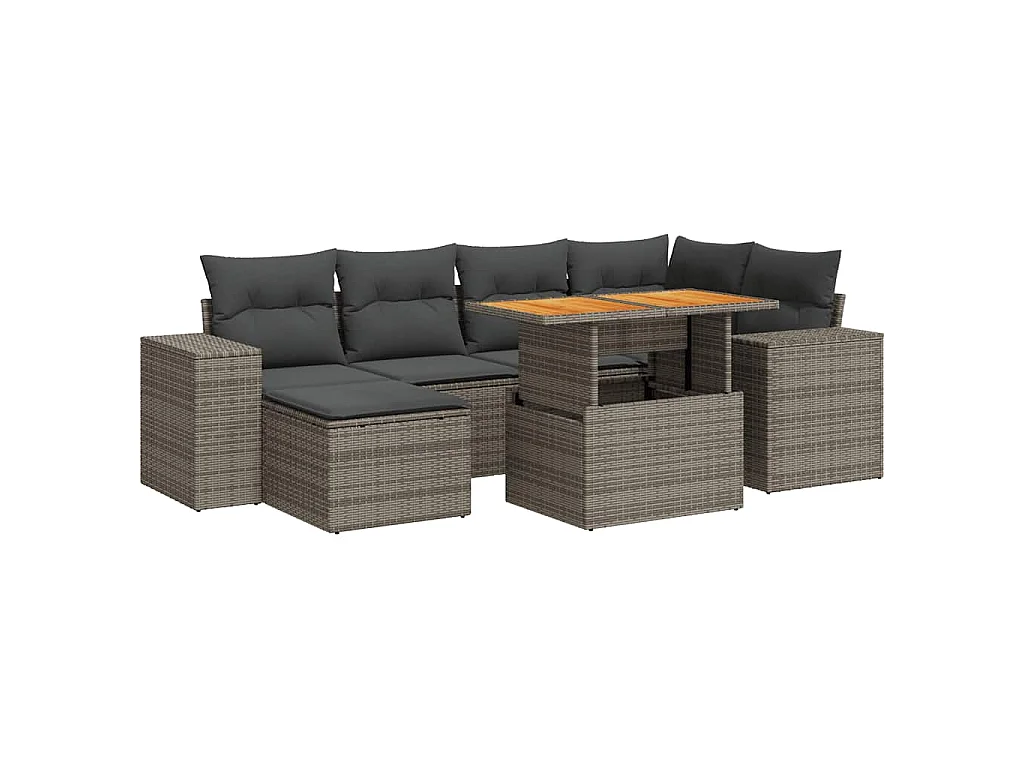 Set Divani da Giardino 7 pz con Cuscini Grigio in Polyrattan