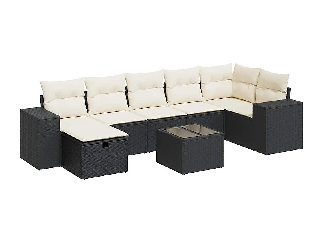 8 pcs conjunto sofás de jardim com almofadões vime PE preto