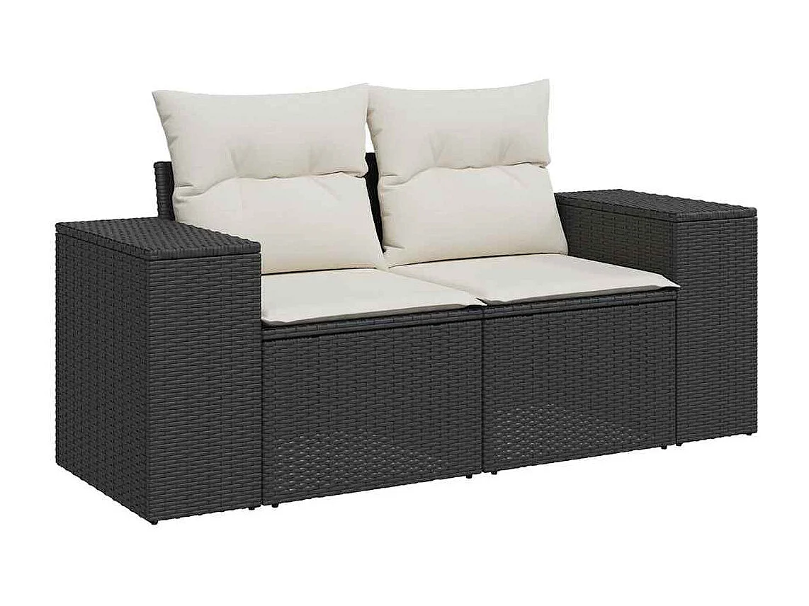 8 pcs conjunto sofás de jardim com almofadões vime PE preto
