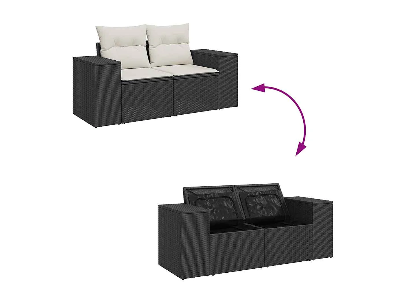 8 pcs conjunto sofás de jardim com almofadões vime PE preto