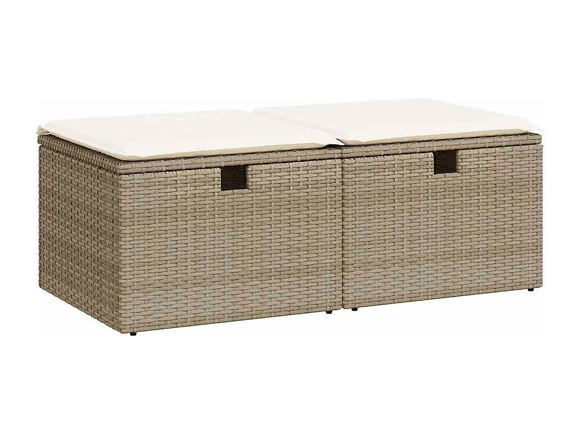 2-tlg. Garten-Sofagarnitur mit Kissen Beige Poly Rattan Akazie