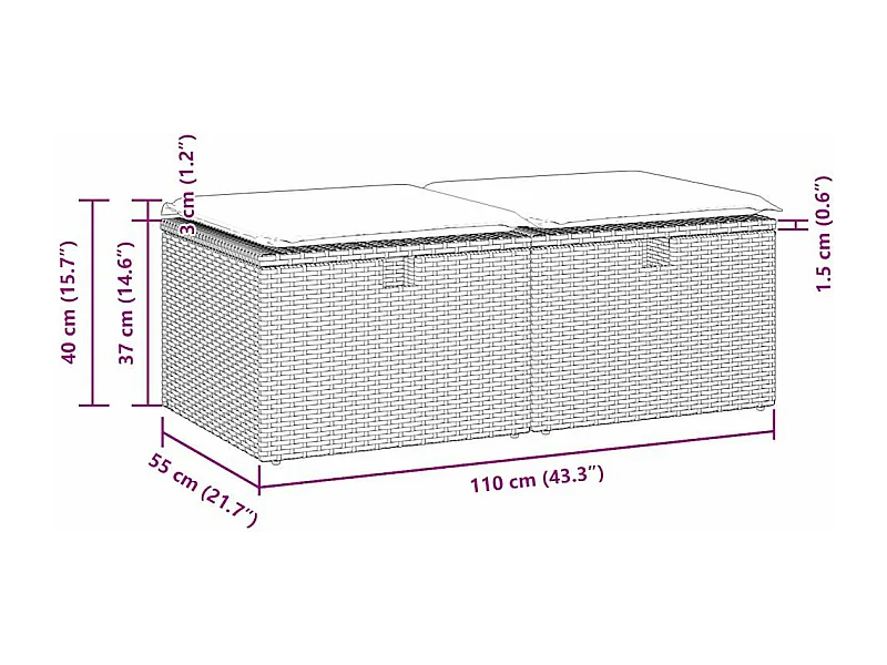 Set Divano da Giardino 2 pz con Cuscini Beige Polyrattan Acacia