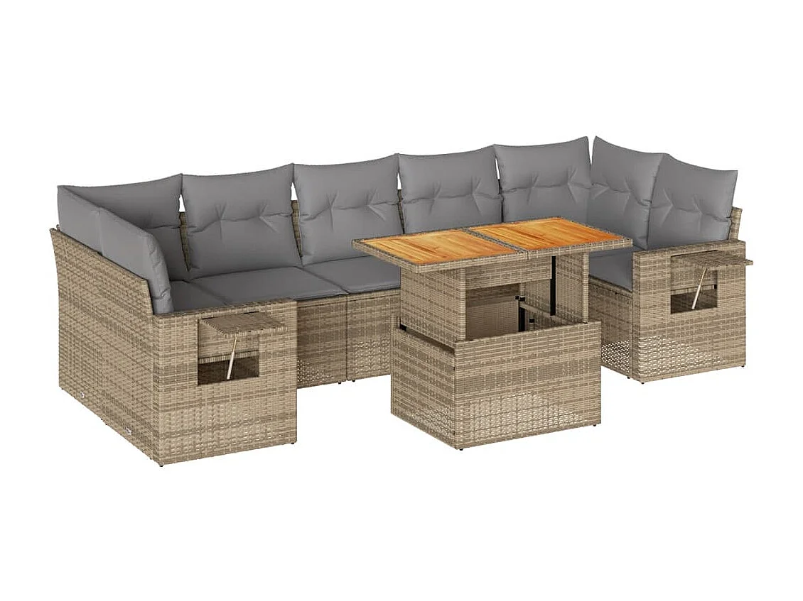 Salon de jardin avec coussins 8 pcs beige résine tressée