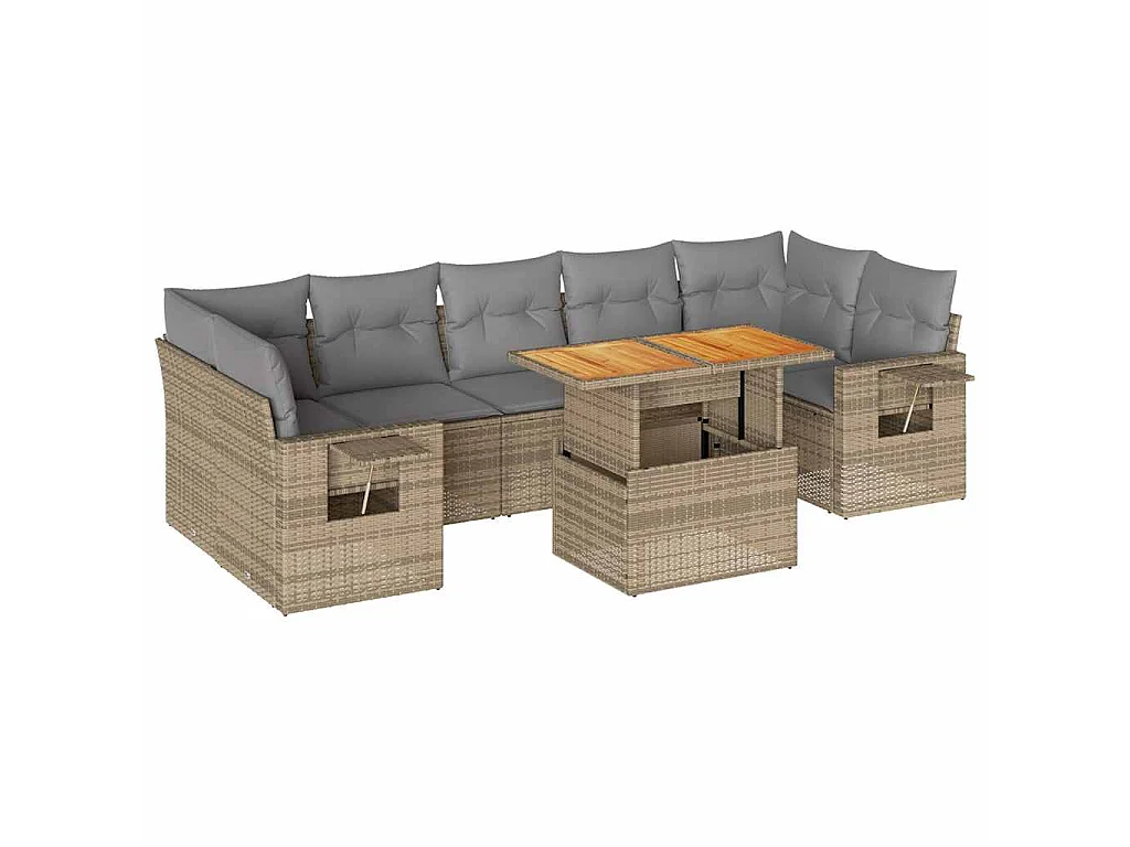 Set Divano da Giardino 8 pz con Cuscini Beige in Polyrattan