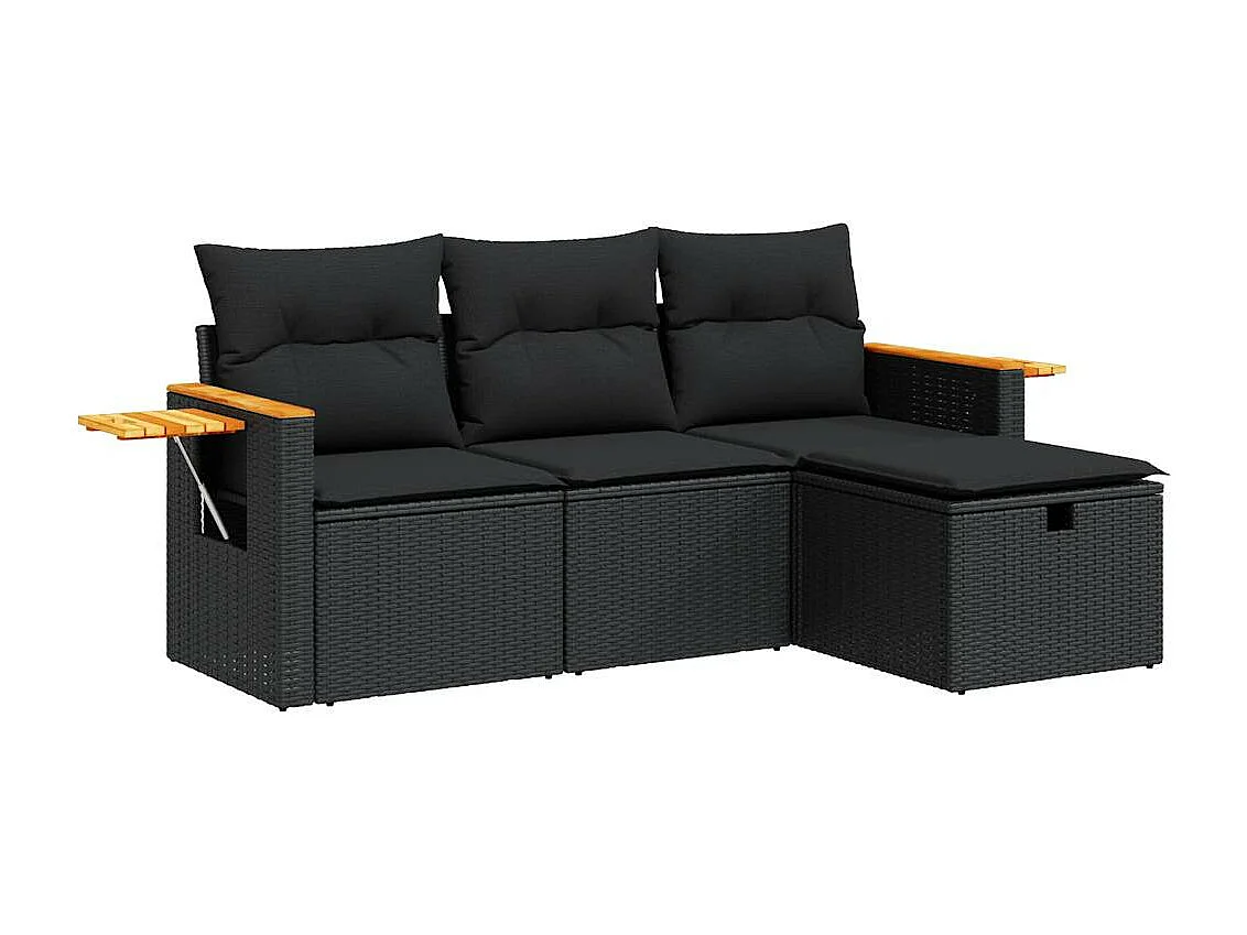 4-tlg. Garten-Sofagarnitur mit Kissen Schwarz Poly Rattan