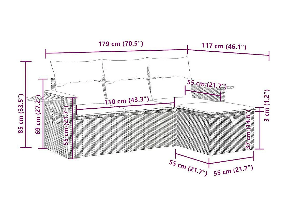 4-tlg. Garten-Sofagarnitur mit Kissen Schwarz Poly Rattan