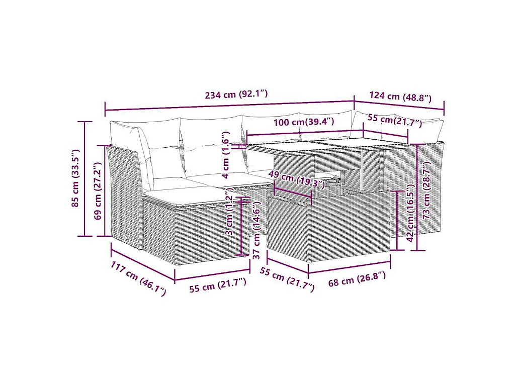 Set Divani da Giardino con Cuscini 7pz Nero Polyrattan