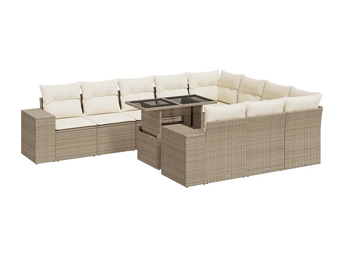 Salon de jardin 11 pcs avec coussins beige résine tressée