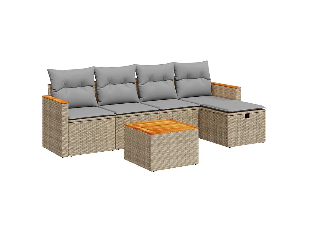 Set Divano da Giardino 6 pz con Cuscini Beige in Polyrattan