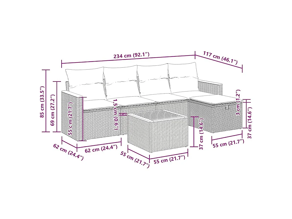 Set Divano da Giardino 6 pz con Cuscini Beige in Polyrattan