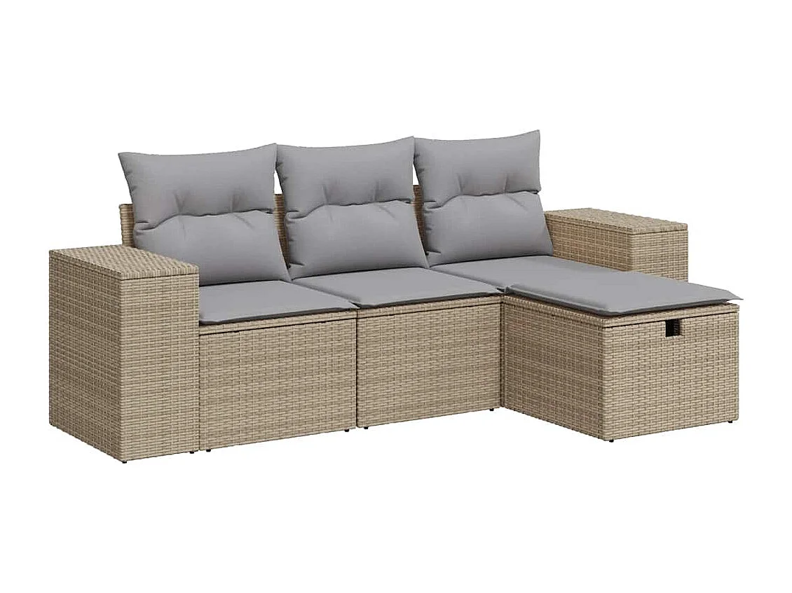 Set Divano da Giardino 4 pz con Cuscini Beige in Polyrattan