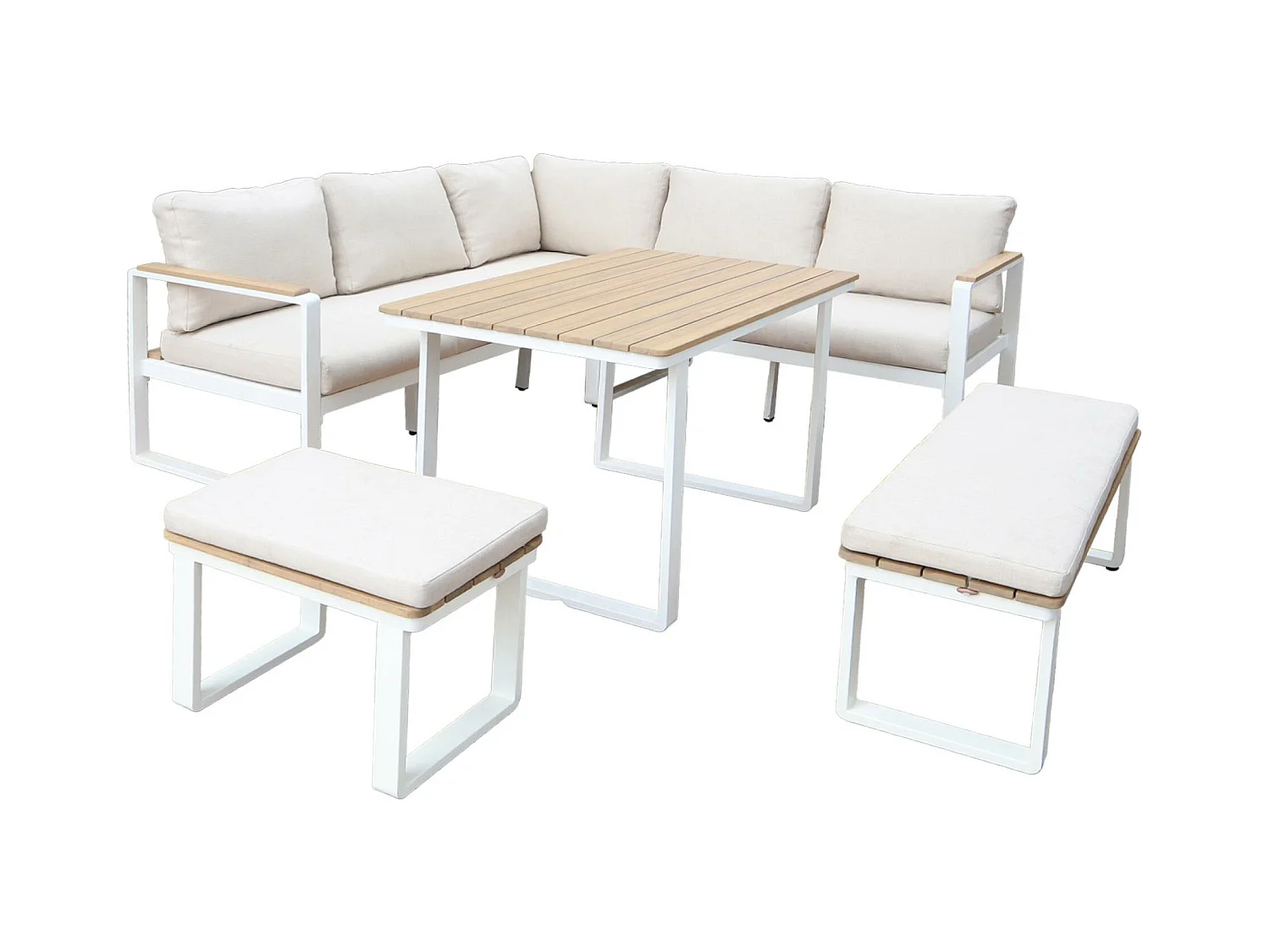 Conjunto de jardín en madera de acacia y aluminio de 8 plazas blanco