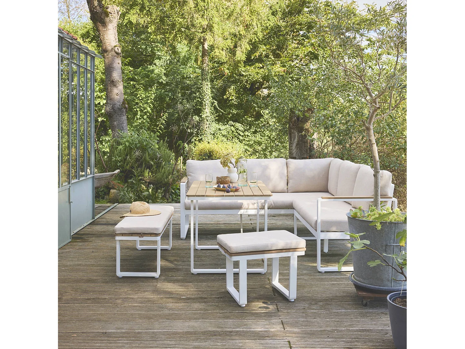 Set di mobili da giardino a 8 posti in legno di acacia e alluminio,