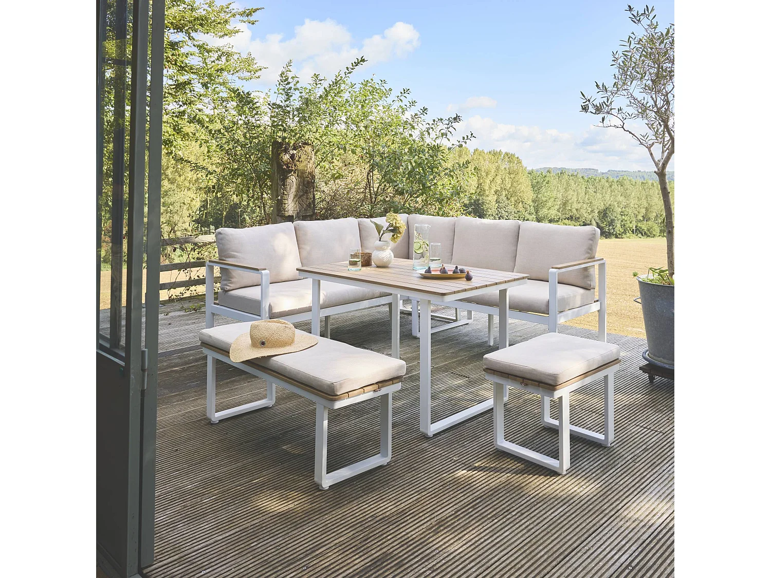 Set di mobili da giardino a 8 posti in legno di acacia e alluminio,