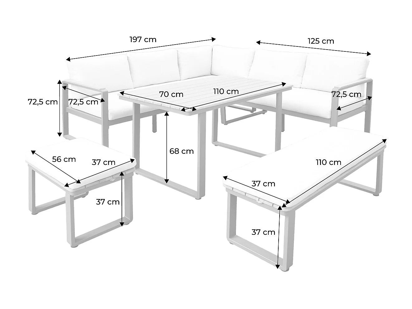 Set di mobili da giardino a 8 posti in legno di acacia e alluminio,
