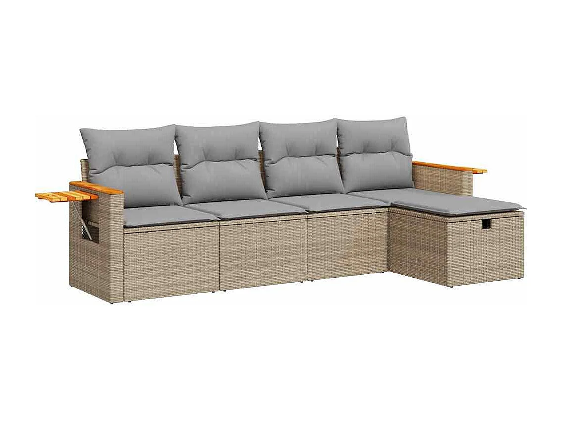 Set Divano da Giardino 5 pz con Cuscini Beige in Polyrattan