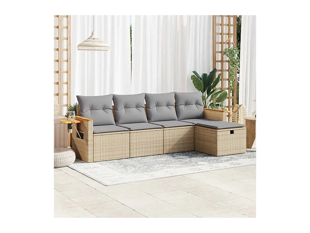 Salon de jardin avec coussins 5 pcs beige résine tressée