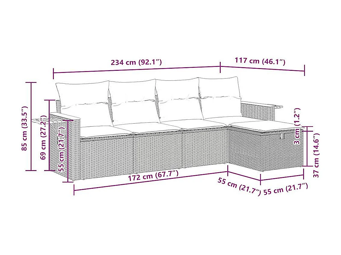 Set Divano da Giardino 5 pz con Cuscini Beige in Polyrattan