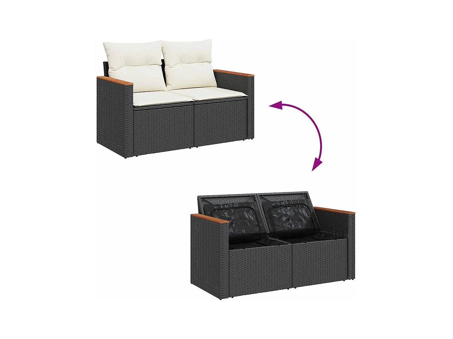 Salon de jardin 8 pcs avec coussins noir résine tressée