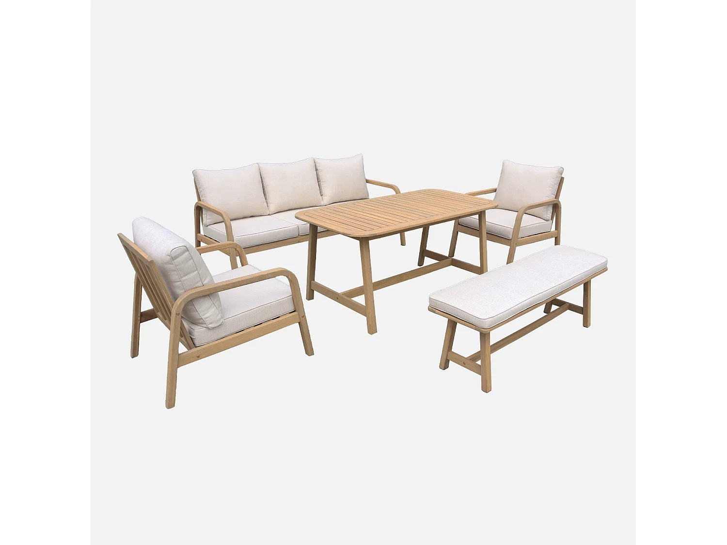 Set di mobili da giardino a 7 posti in legno di acacia, beige