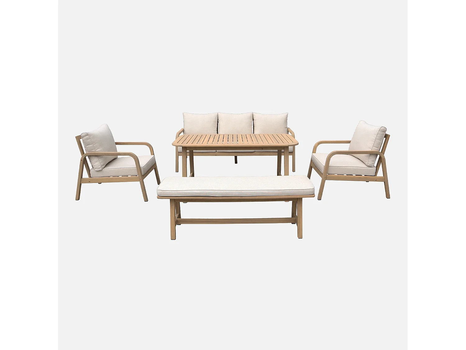 Set di mobili da giardino a 7 posti in legno di acacia, beige