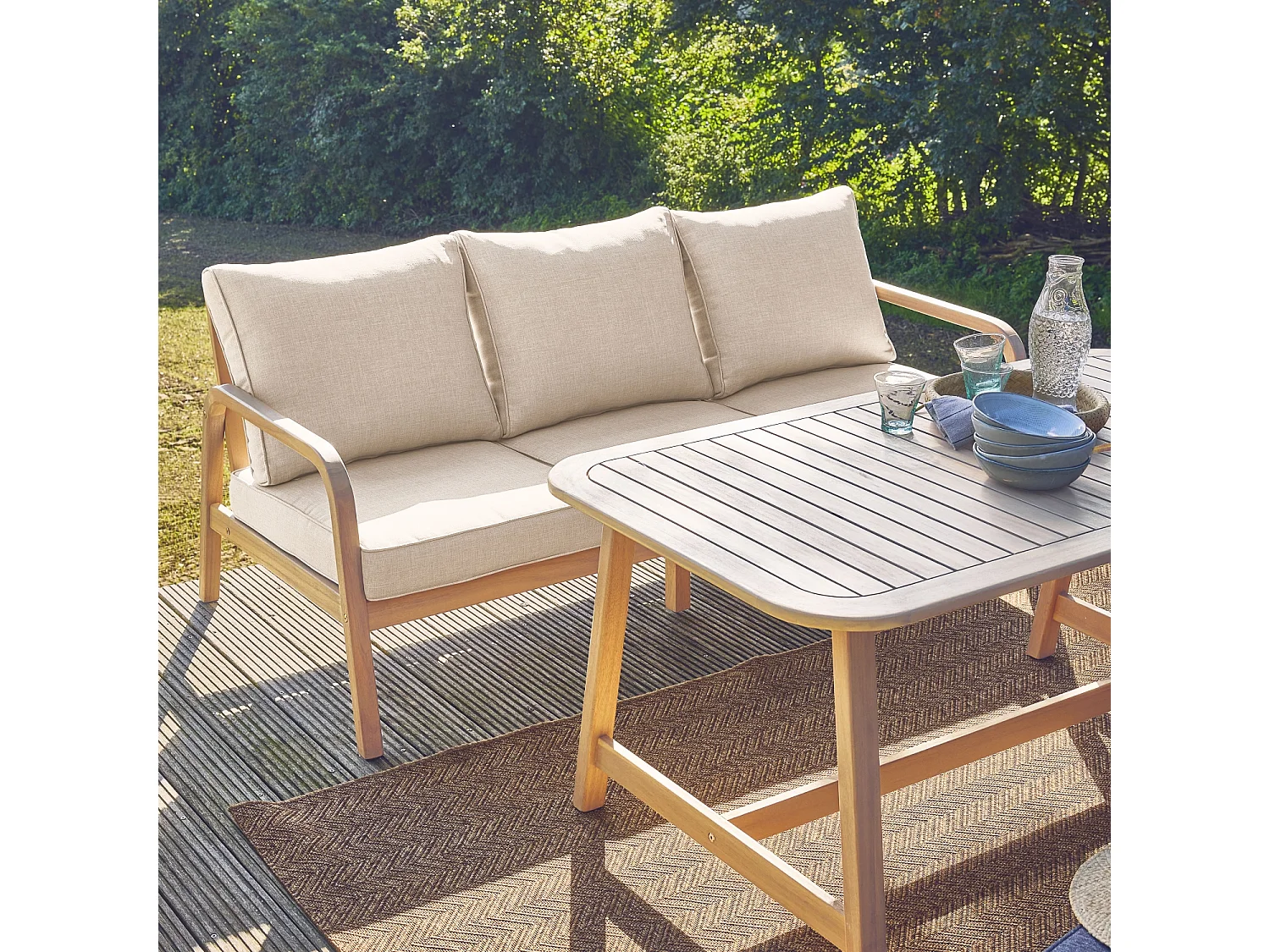 Set di mobili da giardino a 7 posti in legno di acacia, beige