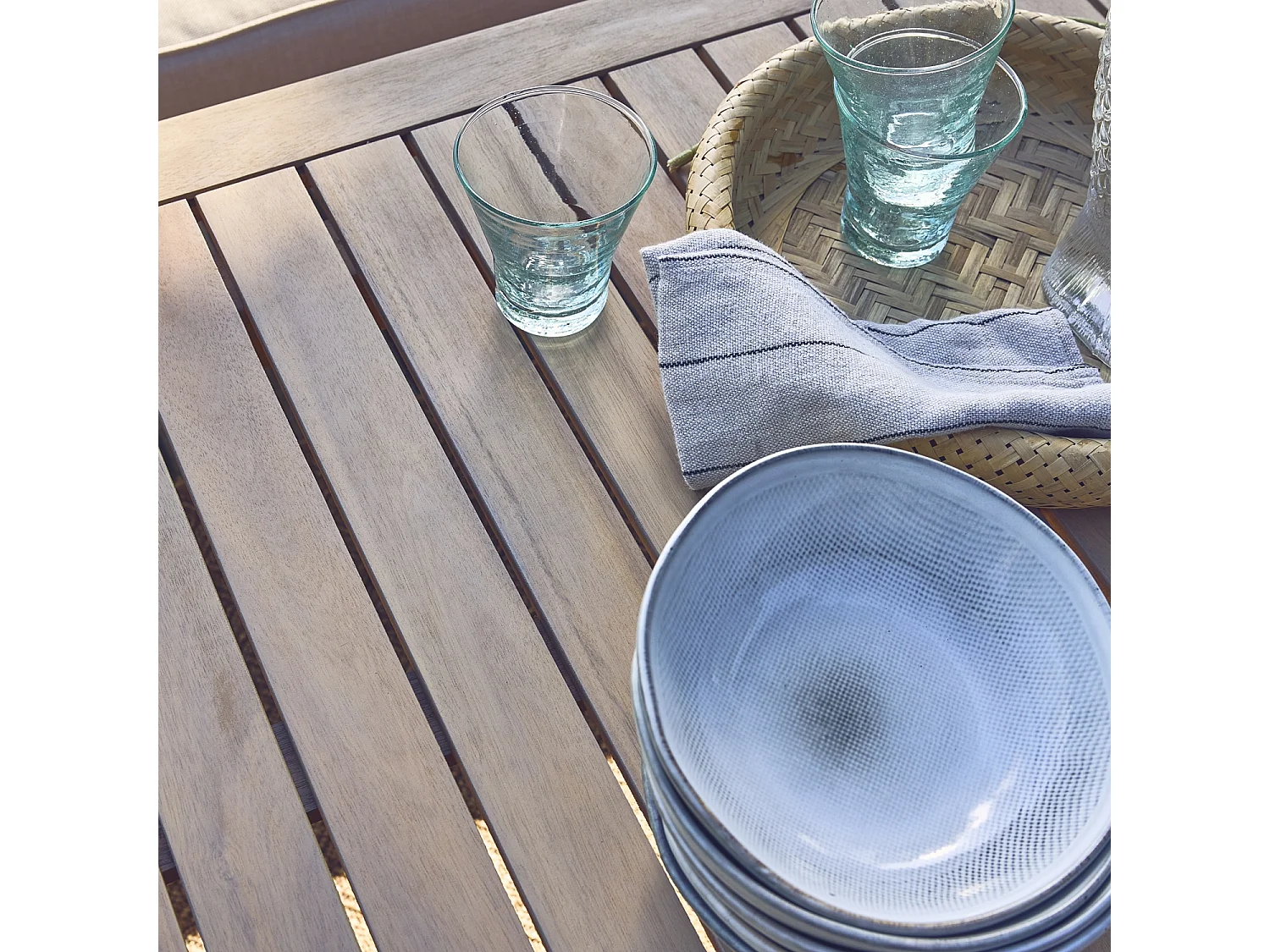 Set di mobili da giardino a 7 posti in legno di acacia, beige