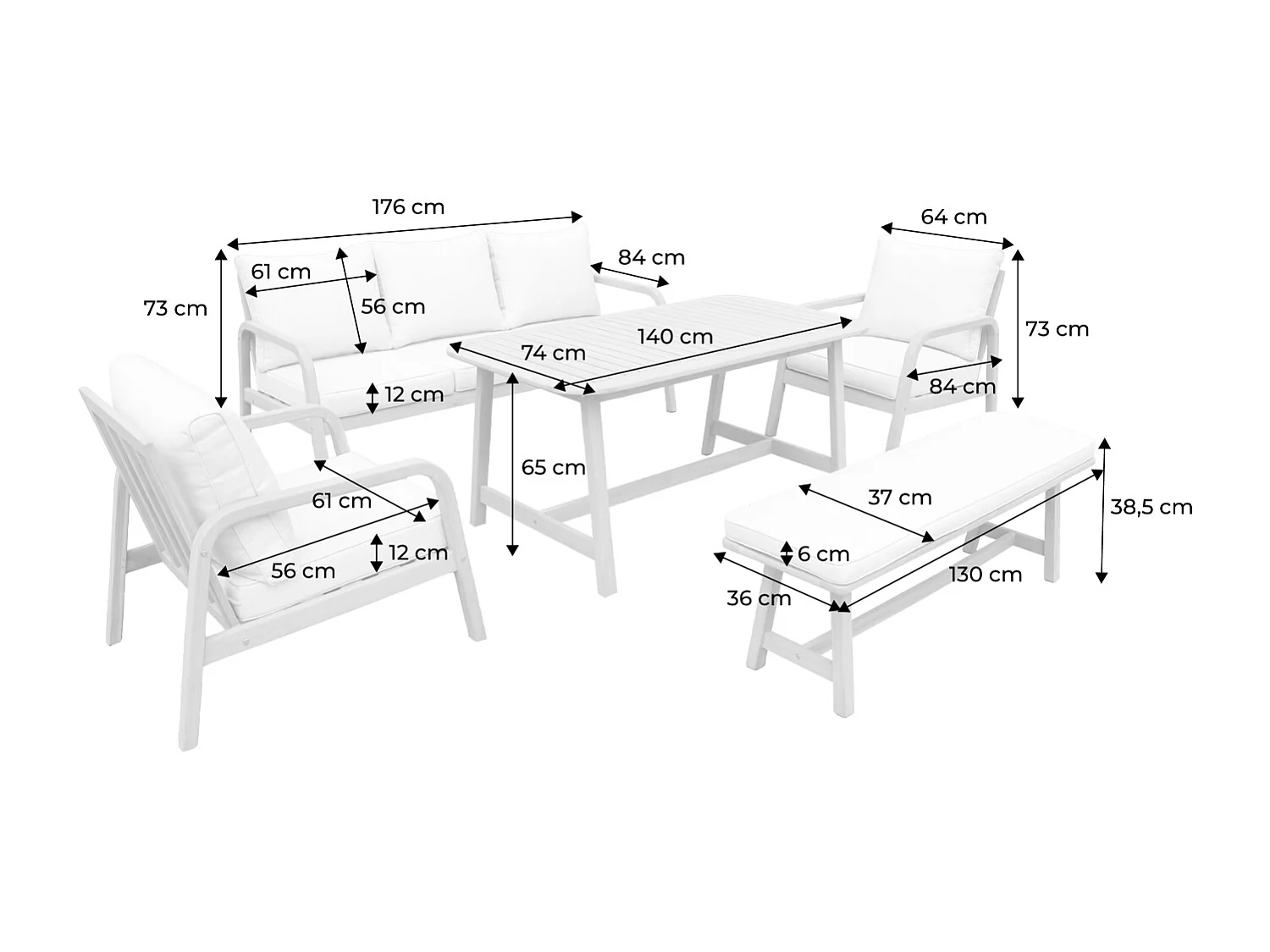 Set di mobili da giardino a 7 posti in legno di acacia, beige