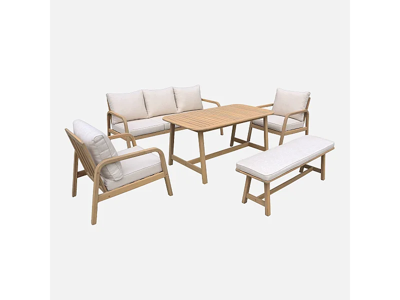 Set di mobili da giardino a 7 posti in legno di acacia, beige