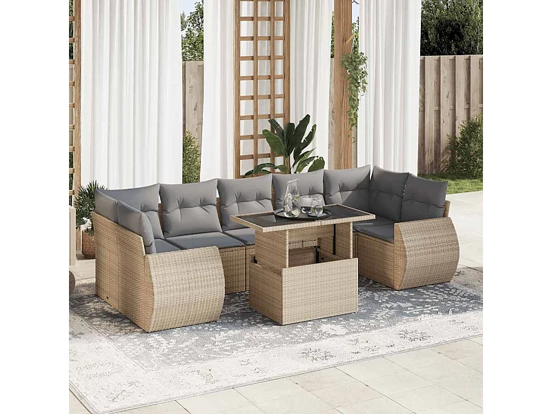 Set de sofás de jardín y cojines 8 piezas ratán sintético beige