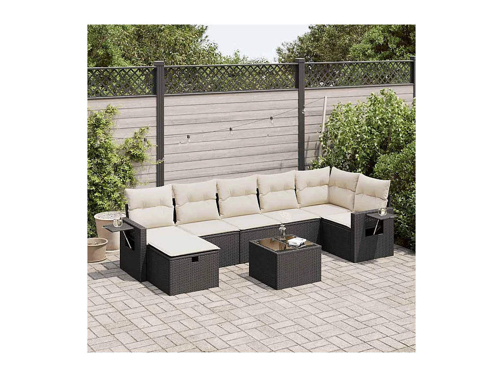 Set Divani da Giardino con Cuscini 8 pz Nero in Polyrattan
