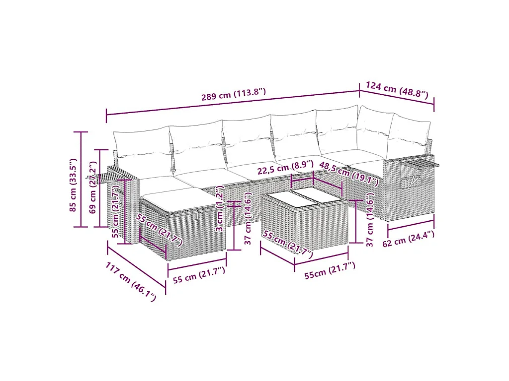 Set Divani da Giardino con Cuscini 8 pz Nero in Polyrattan
