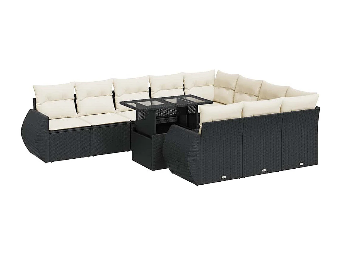Salon de jardin 11 pcs avec coussins noir résine tressée
