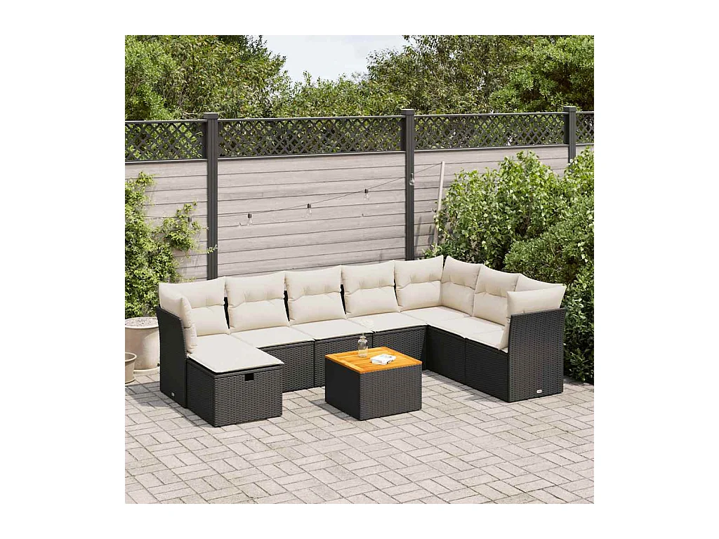 Set Divani da Giardino 9 pz con Cuscini Nero in Polyrattan