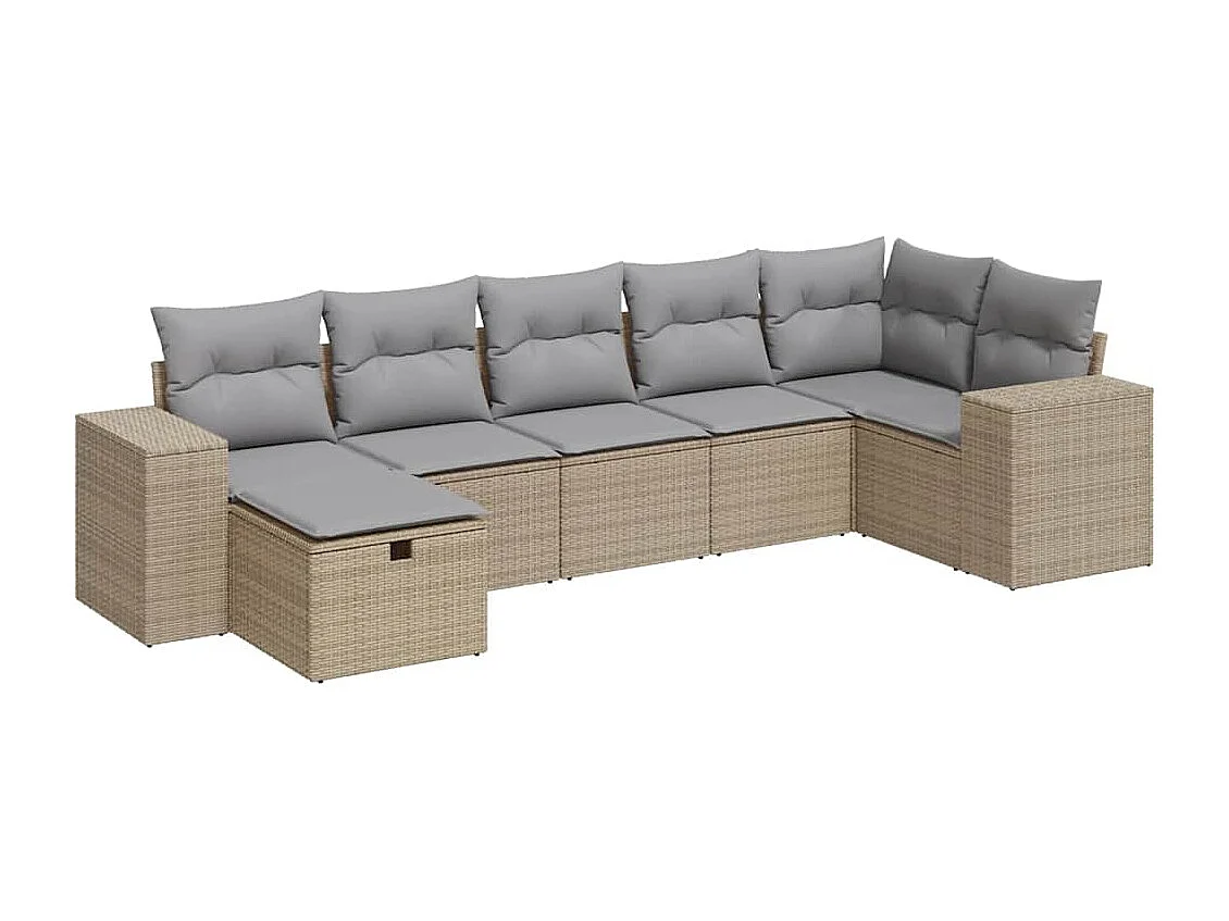 7-tlg. Garten-Sofagarnitur mit Kissen Beige Poly Rattan