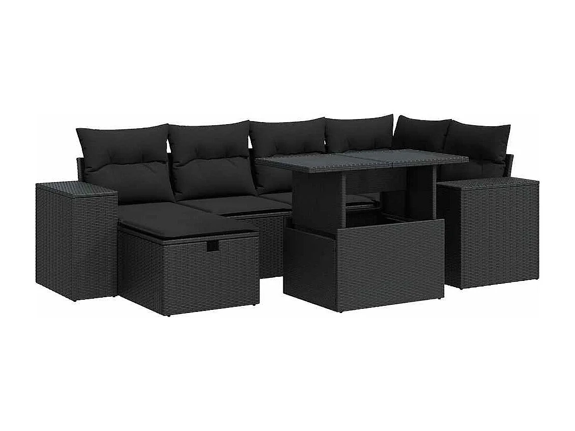 Salon de jardin 8 pcs avec coussins noir résine tressée