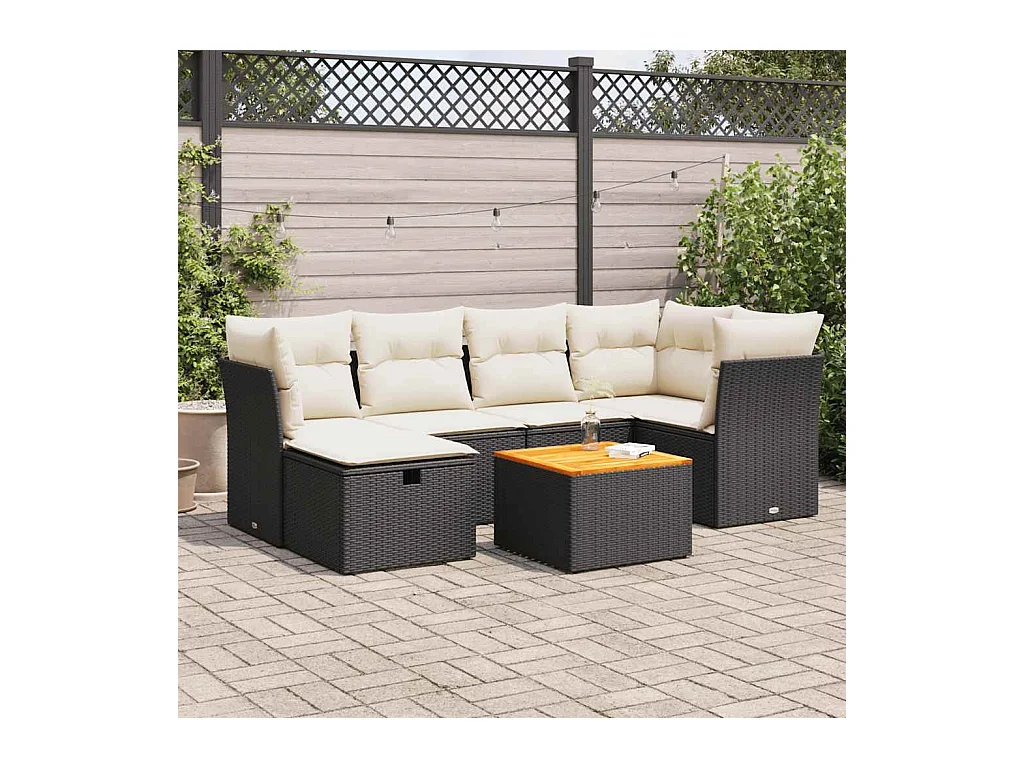 Set Divani da Giardino con Cuscini 7pz Nero Polyrattan
