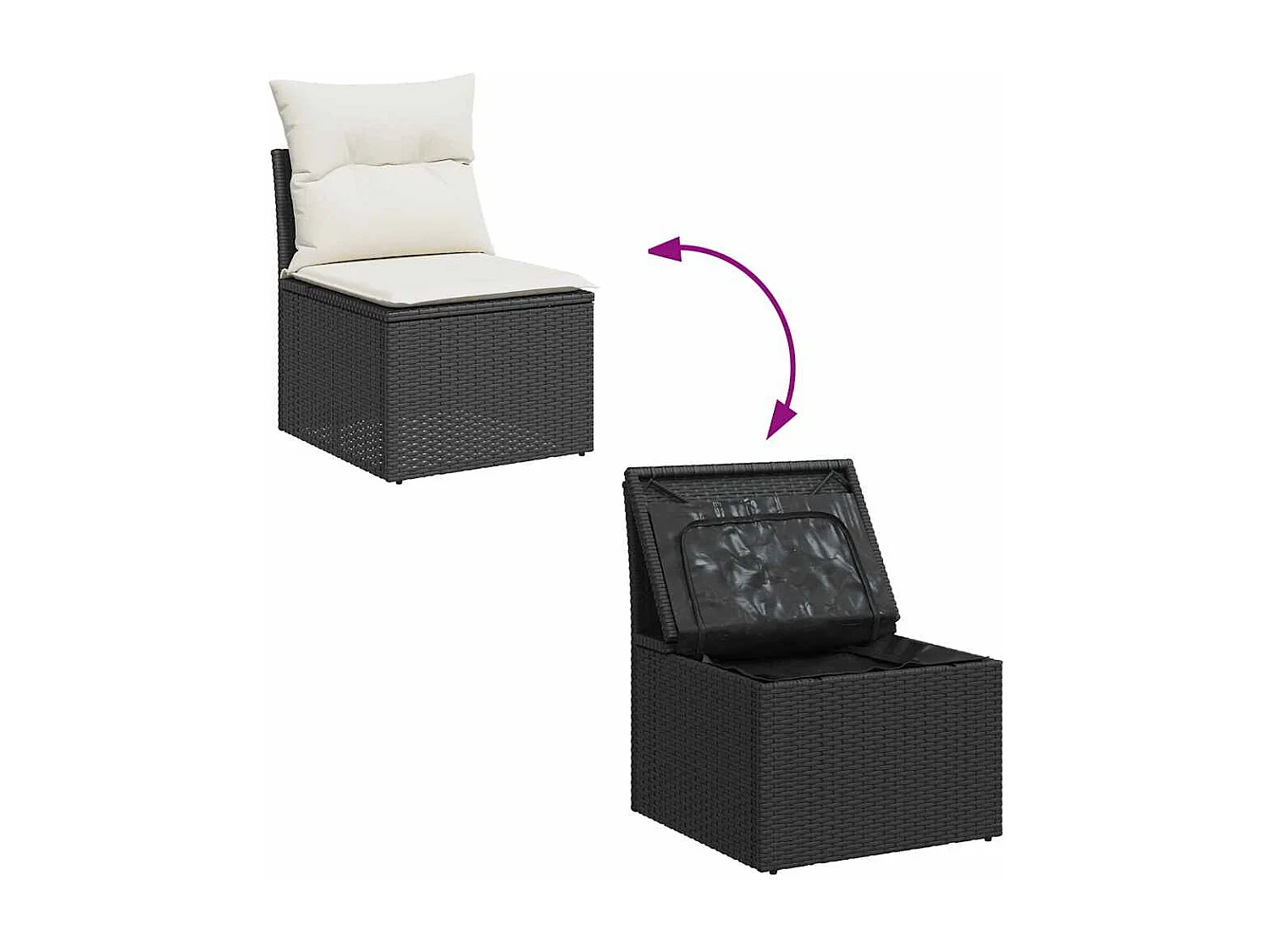 7 pcs conjunto de sofás p/ jardim c/ almofadões vime PE preto