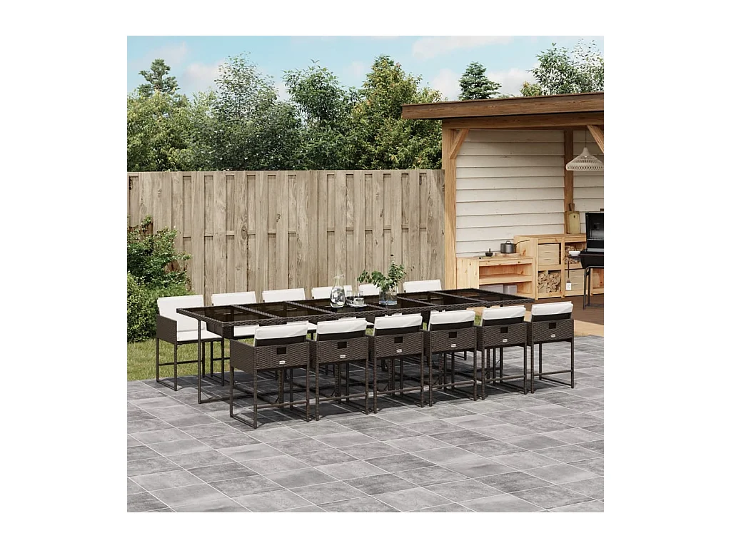 Ensemble à manger de jardin avec coussins 13 pcs marron rotin