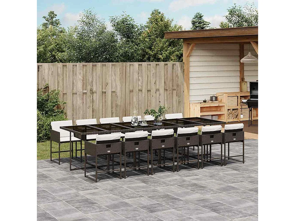 13-delige Tuinset met kussens poly rattan bruin