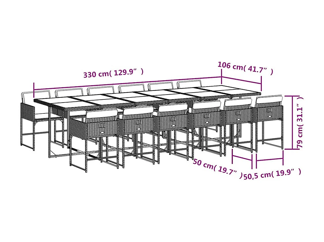 13-delige Tuinset met kussens poly rattan bruin