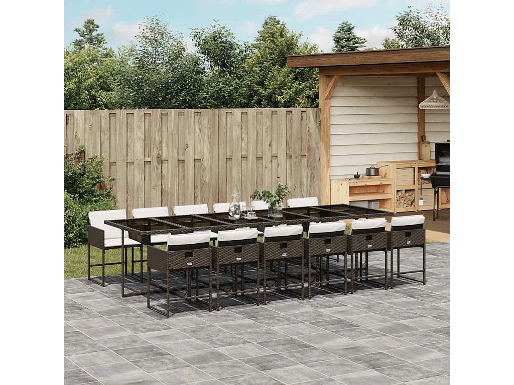 13-delige Tuinset met kussens poly rattan bruin