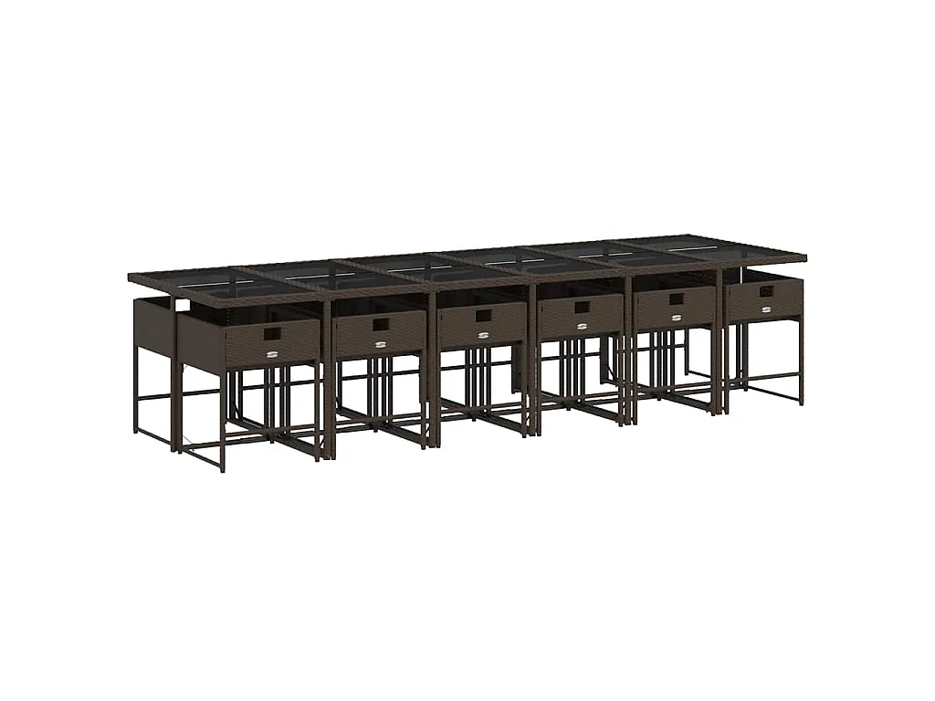Ensemble à manger de jardin avec coussins 13 pcs marron rotin