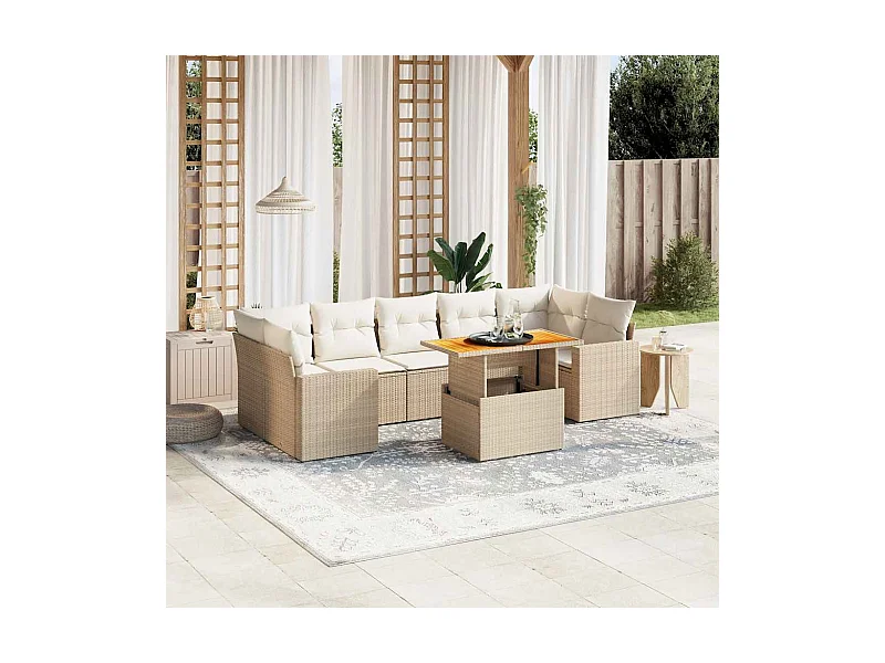 8-tlg. Garten-Sofagarnitur mit Kissen Beige Poly Rattan