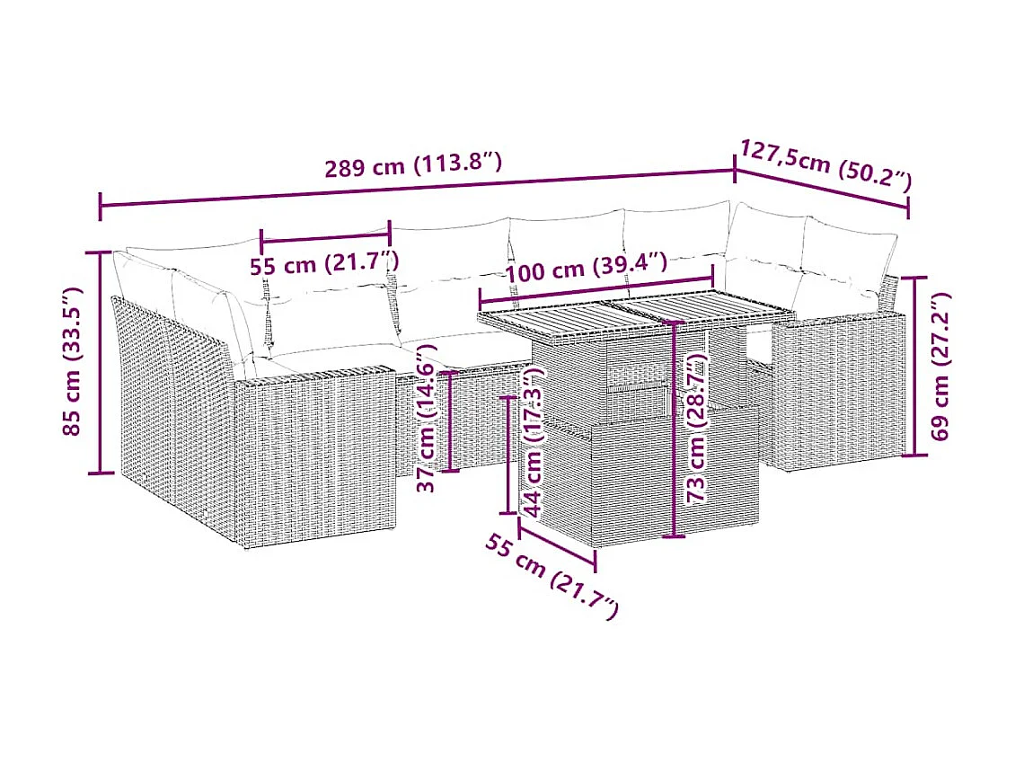 8-tlg. Garten-Sofagarnitur mit Kissen Beige Poly Rattan