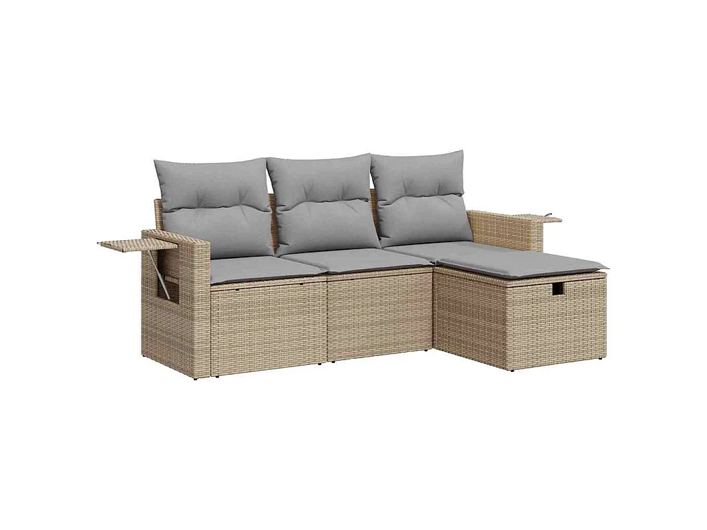 Set Divano da Giardino 4 pz con Cuscini Beige in Polyrattan