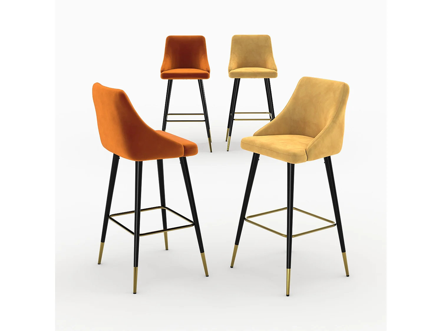 Pack 4 chaises de bar en velours orange et jaune 77,5 cm - Aristote